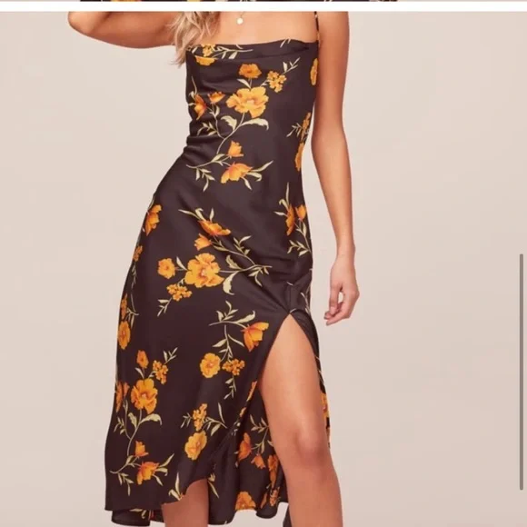 Gaia Floral Midi Dress Black-Gold Floral / XS by ASTR The Label